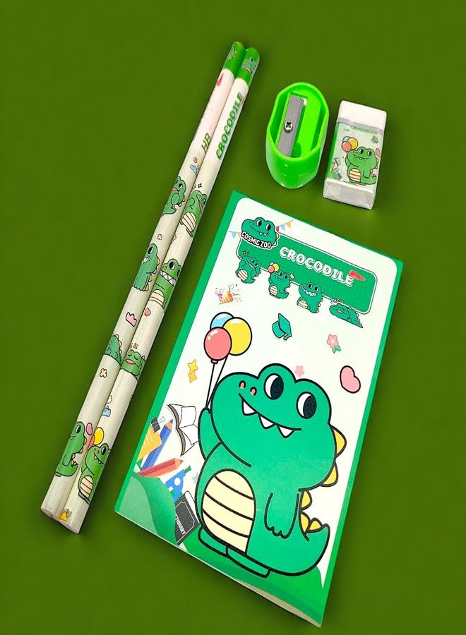 Tresneria Kids Art & Stationery Set with Watercolors, Sketch Pad, Notebook, Pencils, Sharpener & Eraser (Crocodile, 3) - Image 4